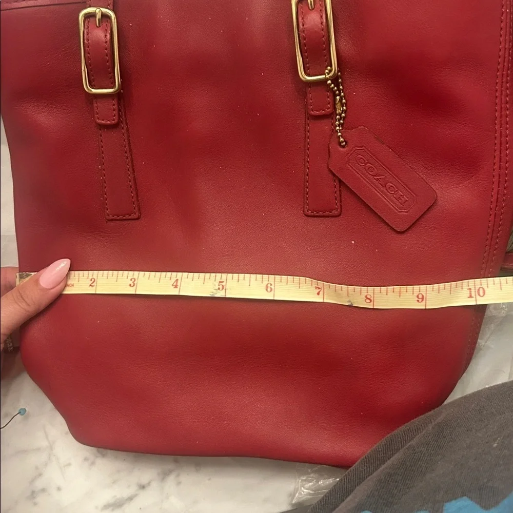 COACH Vintage Red Leather Tote Bag with Gold Accents